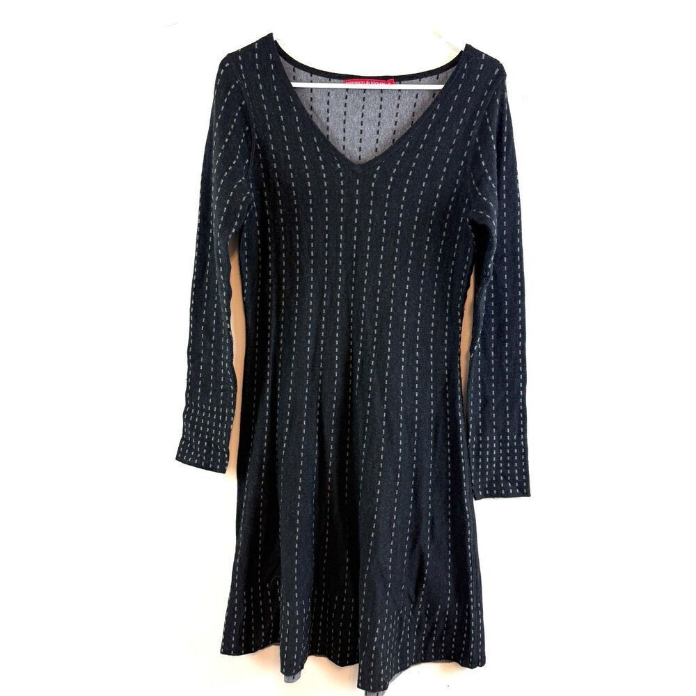 Krimson Klover Merino Silk Blend Sweater Dress Women Gray Stripe Long Sleeve M